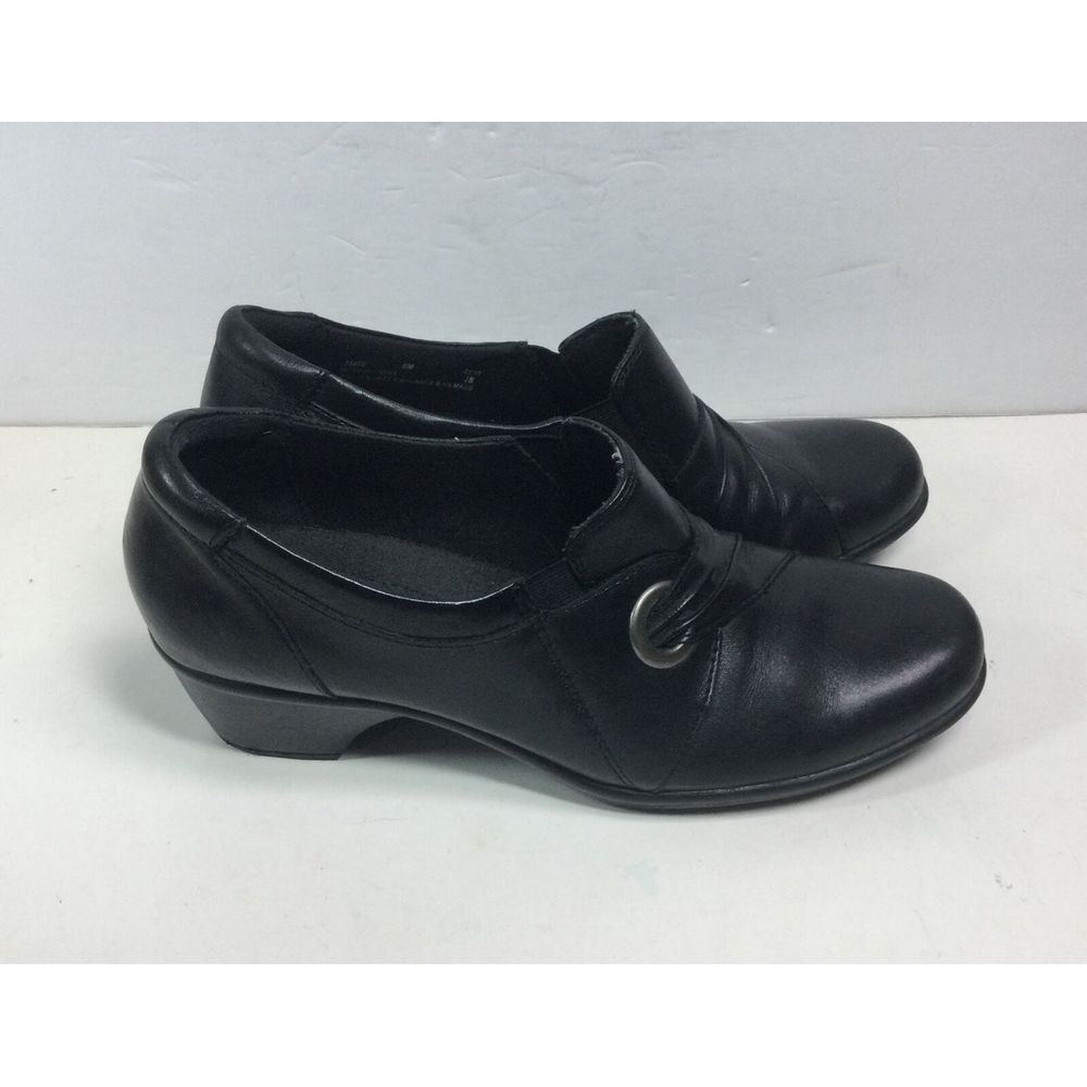 Clarks Bendables 38476 Womens Size 8M Shoes Black Leather Block Heel Slip on